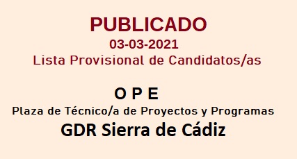 03/03/2021 Lista Provisional de Candidatos/as OPE Técnico/a.